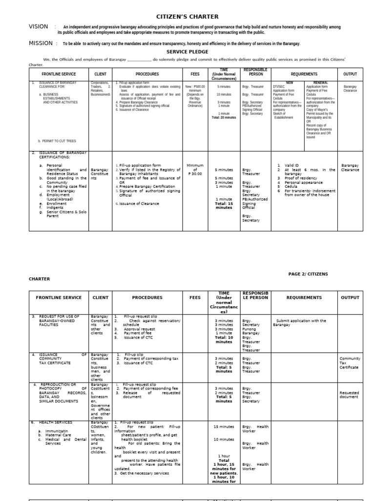 Barangay Citizen's Charter Overview | PDF