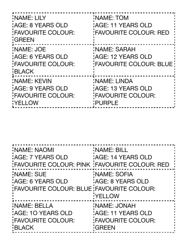 Kids' Ages and Favorite Colors List | PDF