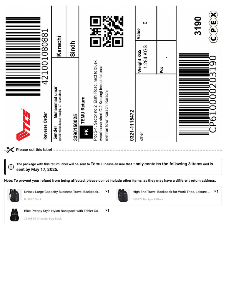 Temu Return Instructions and Items | PDF