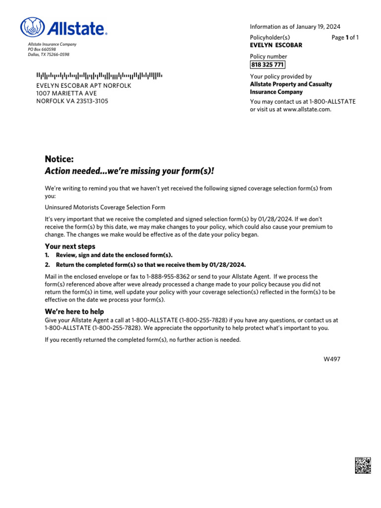 Allstate Uninsured Motorists Coverage Notice | PDF | Liability Insurance | Insurance