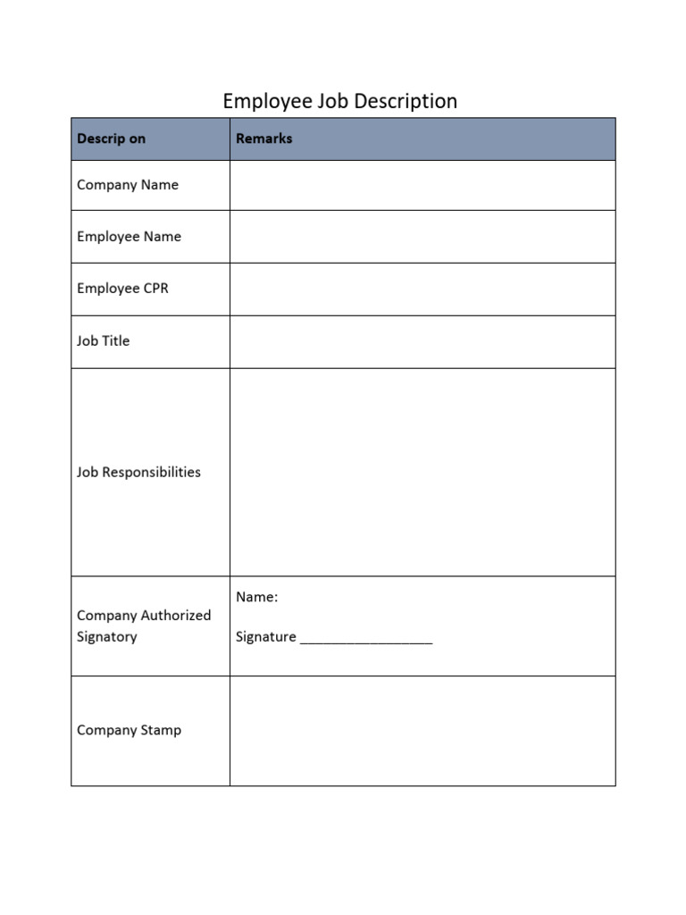 Employee Job Description Template | PDF