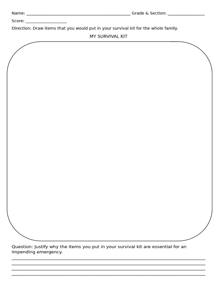 Family Survival Kit Drawing Activity | PDF