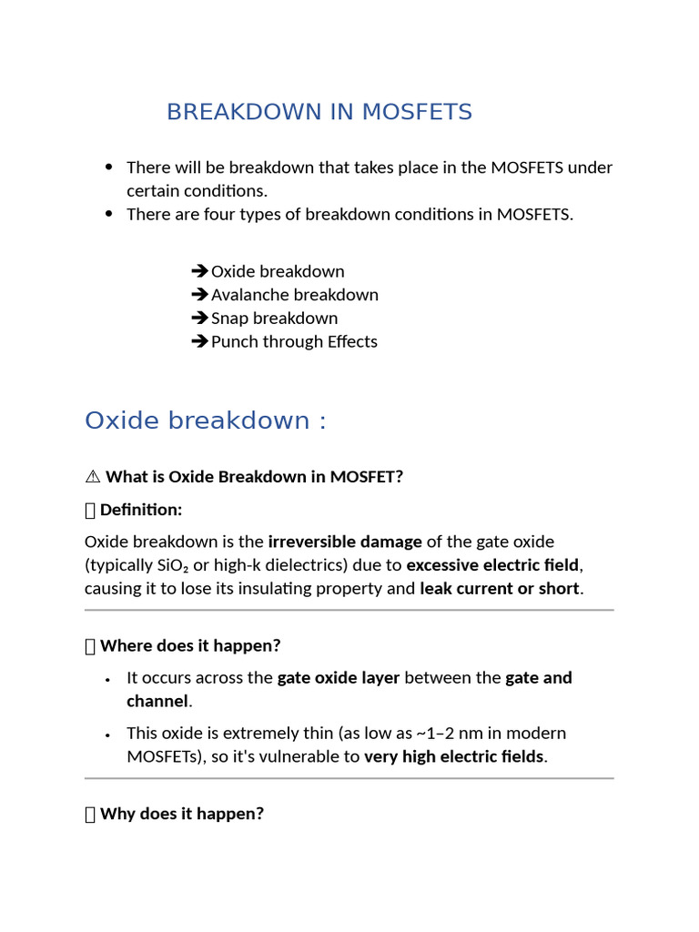 Breakdown Effects in MOSFETs Explained | PDF | Bipolar Junction ...