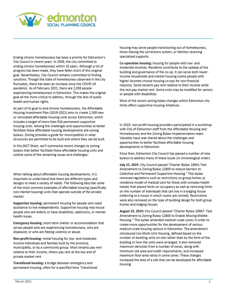 Edmonton Zoning Bylaws for Affordable Housing | PDF | Affordable ...
