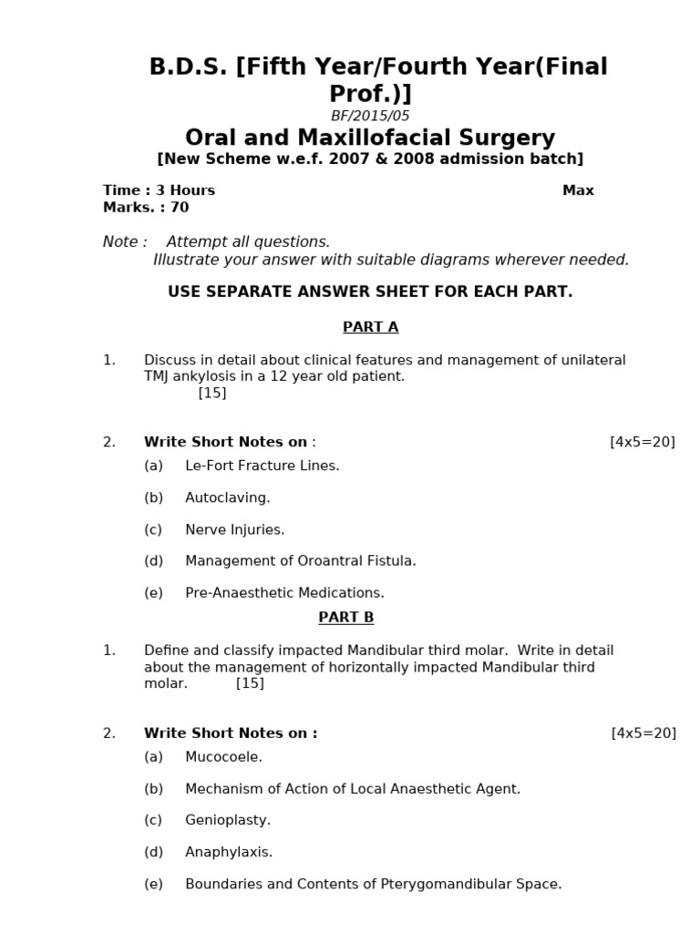 Bds Fifth Year & Final Prof. New | PDF | Dentistry | Mouth