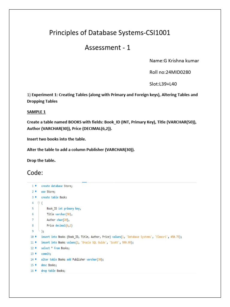 Database Table Creation and Management | PDF