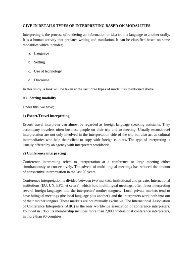 Types of Interpreting Modalities | PDF | Language Interpretation ...