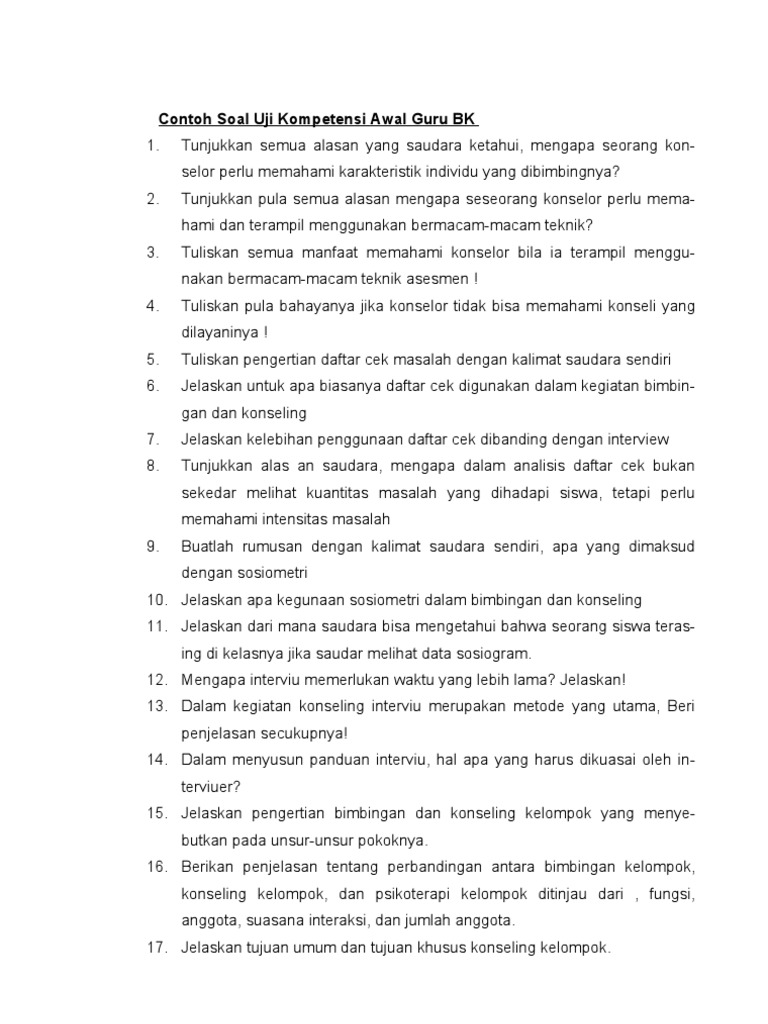 Contoh Soal Uji Kompetensi Awal Guru BK