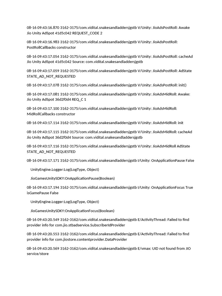 Jio Ads Integration Log for Unity App | PDF | Cache (Computing) | Computing