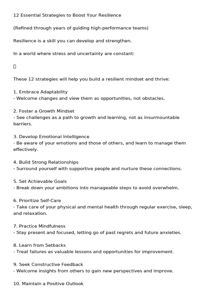 12 Strategies to Boost Resilience | PDF