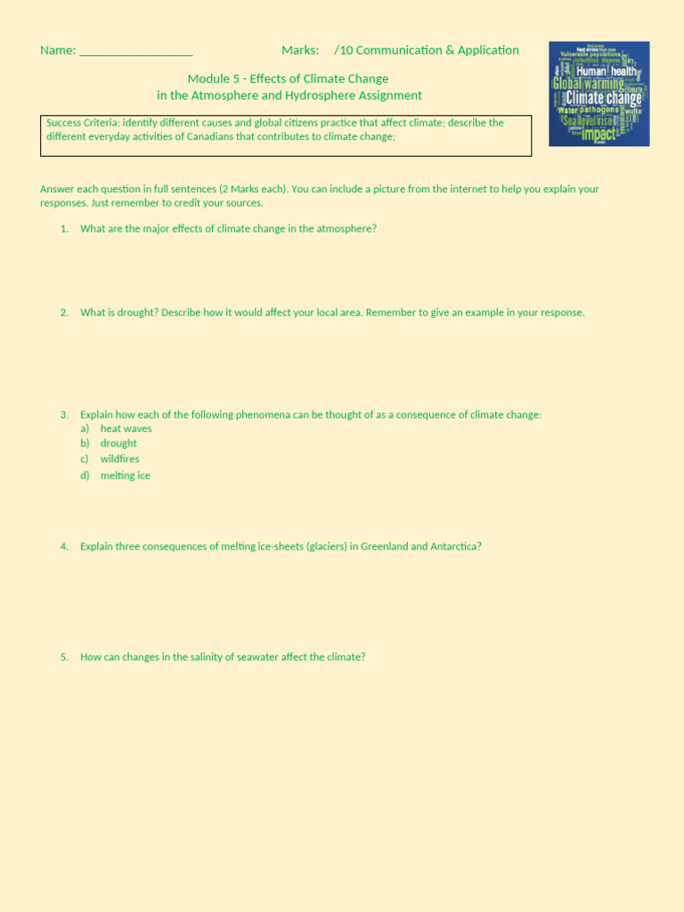 Climate Change Effects Assignment Guide | PDF