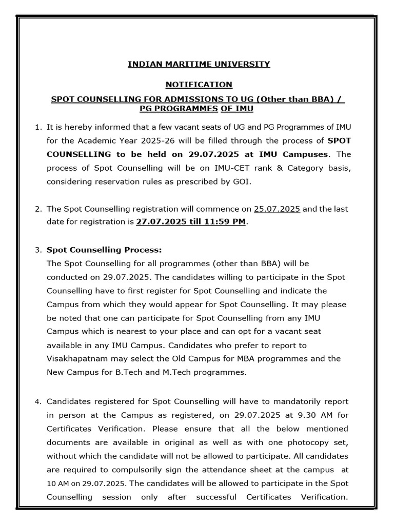 Spot Counselling Notification 2025 | PDF