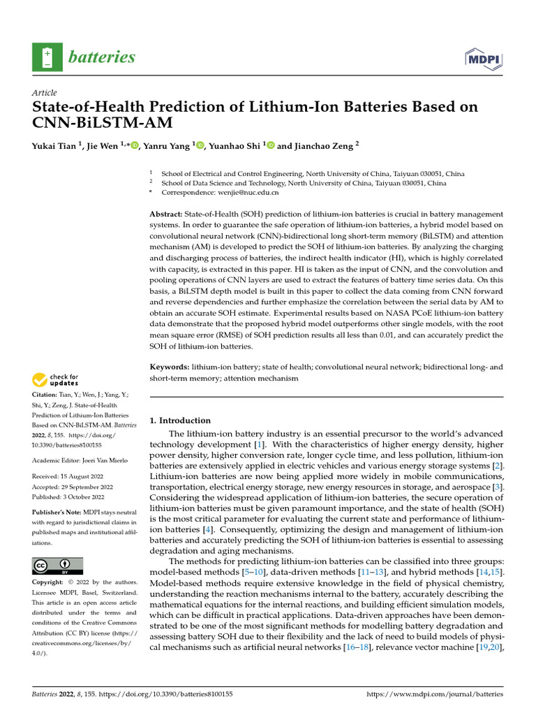 State-Of-Health Prediction of Lithium-Ion Batterie | PDF | Lithium Ion ...