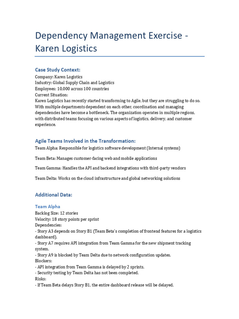 Dependency Management in Agile Transition | PDF | Logistics | Software ...