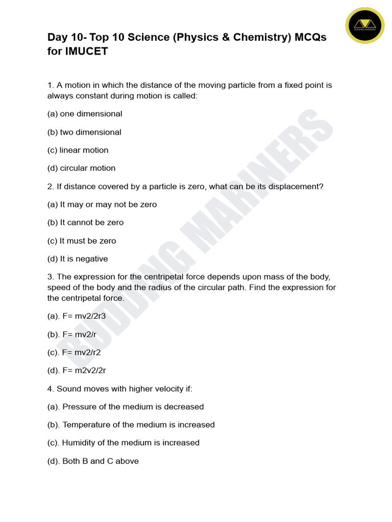 Day 10 Top 10 Science MCQ | PDF | Proton | Force