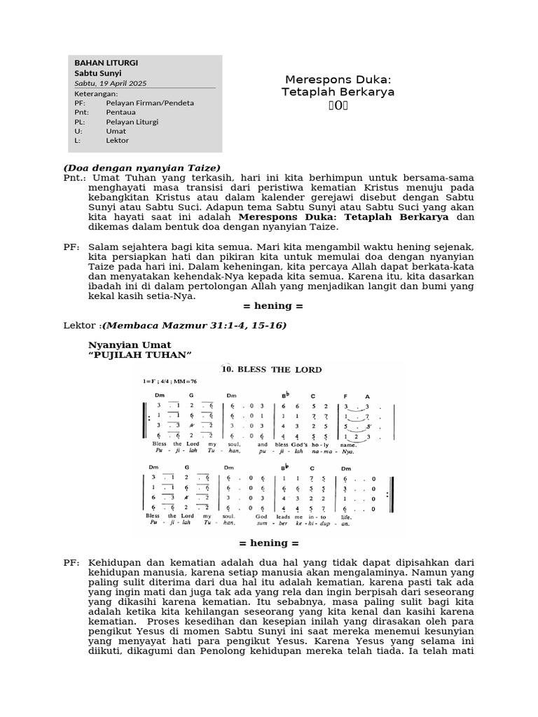 Doa dan Nyanyian Taize Sabtu Suci | PDF
