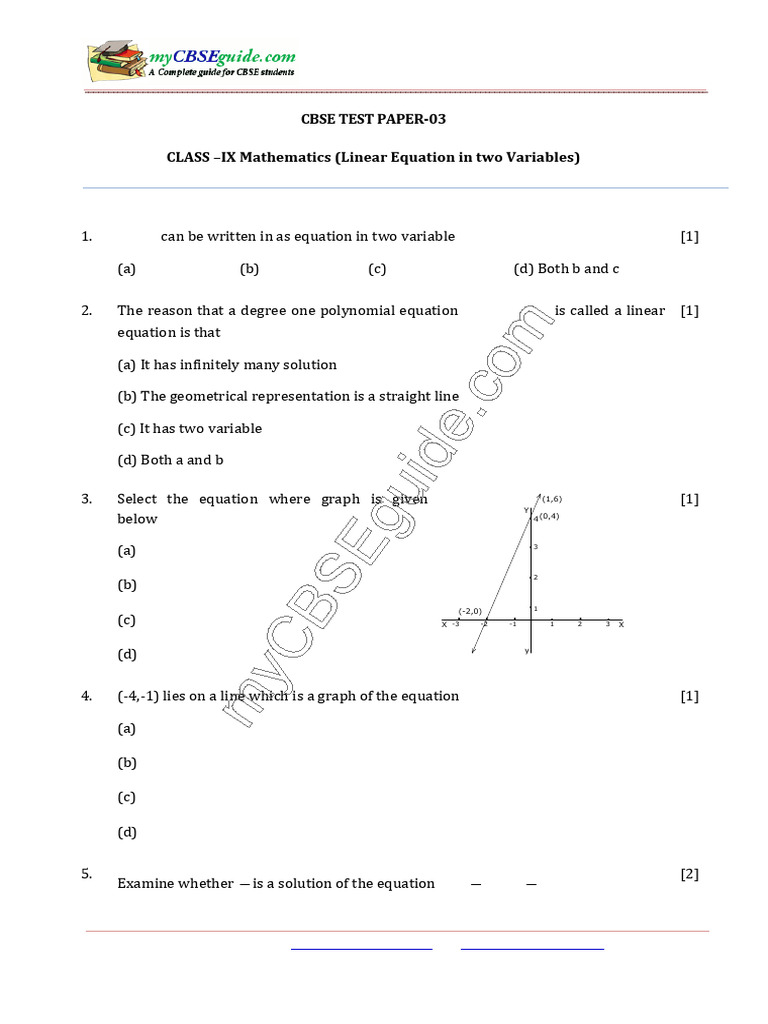 CBSE Class IX Linear Equations Test Paper | PDF | Equations | Mathematics