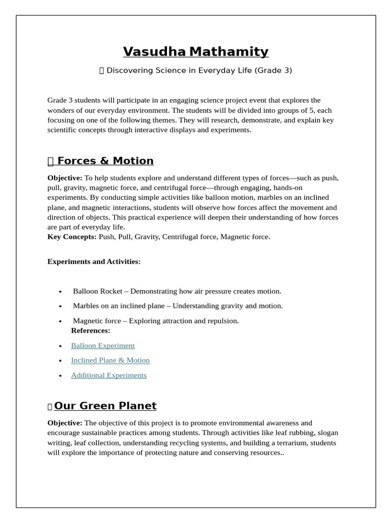 Grade 3 Science Project Themes | PDF | Seed | Force