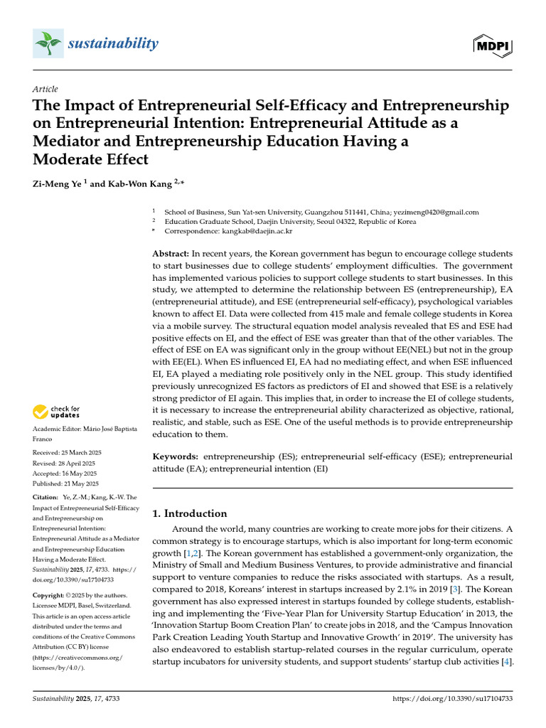 Entrepreneurial Self-Efficacy and Intentions | PDF | Self Efficacy ...