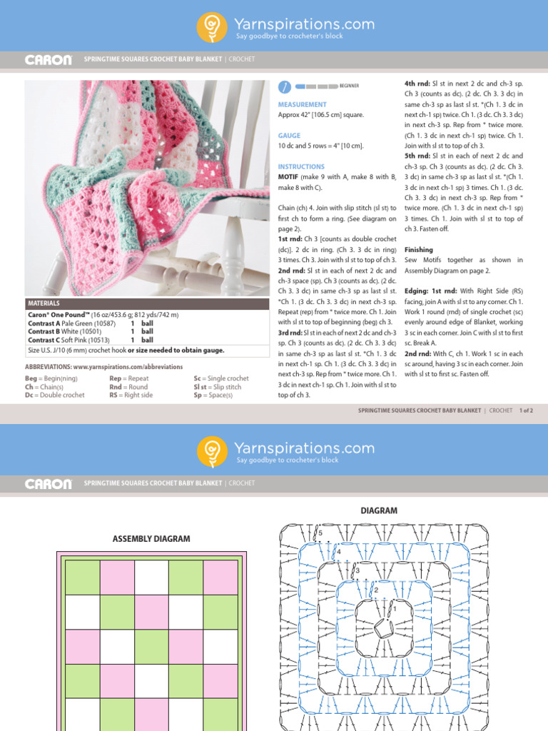 Springtime Squares Baby Blanket Guide | PDF | Crochet | Weaving
