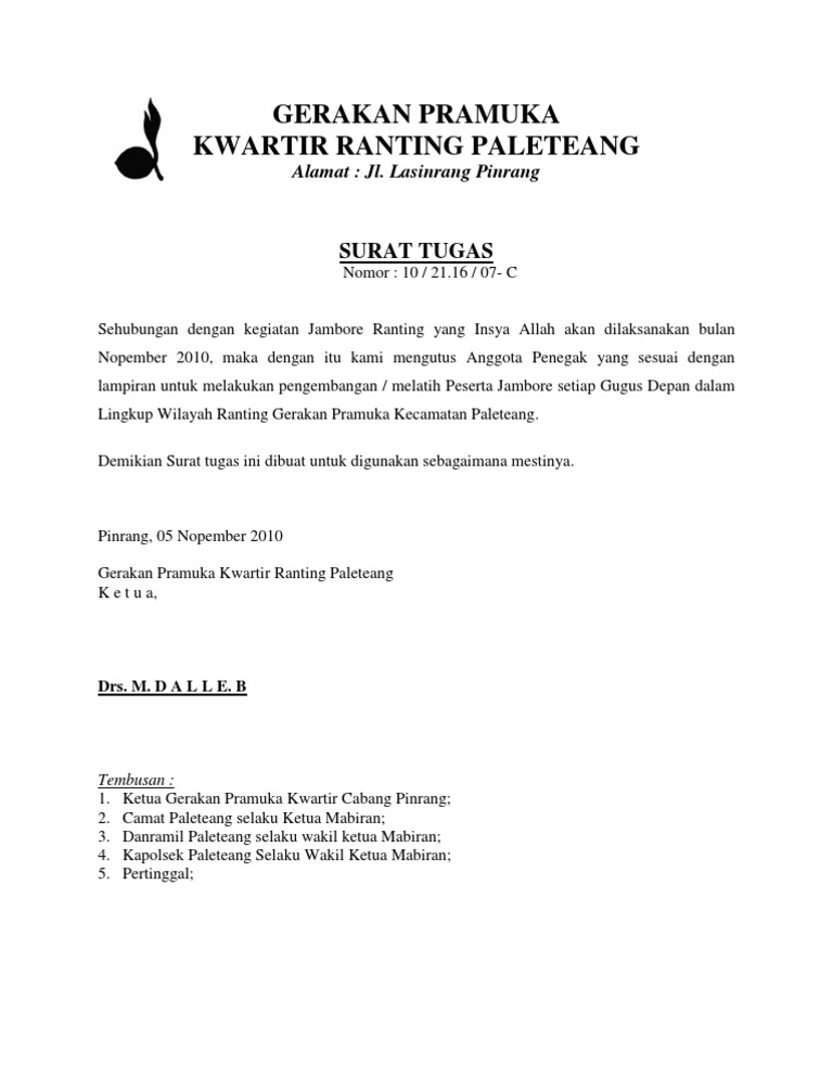 Surat Tugas Pramuka NAMA SEKOLAH ANDA Alamat.