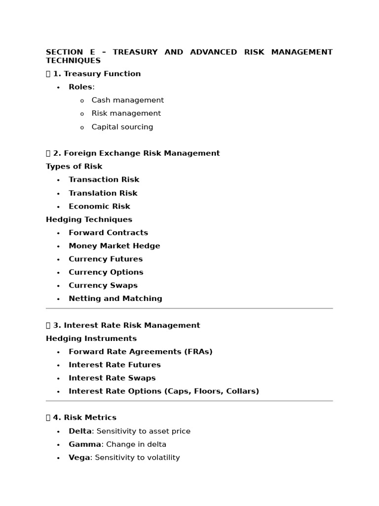 Section e - Treasury and Advanced Risk Management Techniques - 1 | PDF