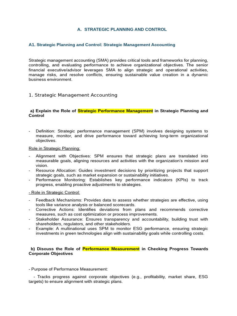 A. Strategic Planning and Control | PDF | Performance Indicator ...