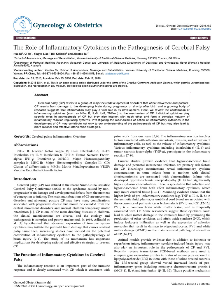 The Role of Inflammatory Cytokines in The Pathogenesis of Cerebral ...