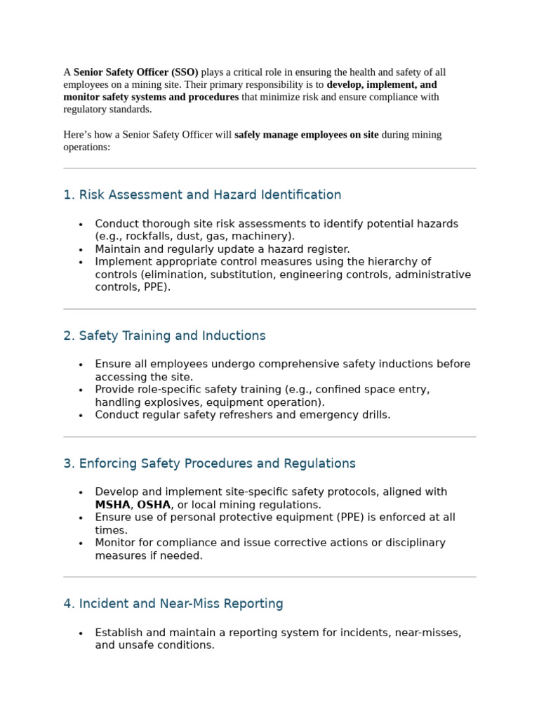 Senior Safety Officer Role in Mining | PDF | Occupational Safety And ...