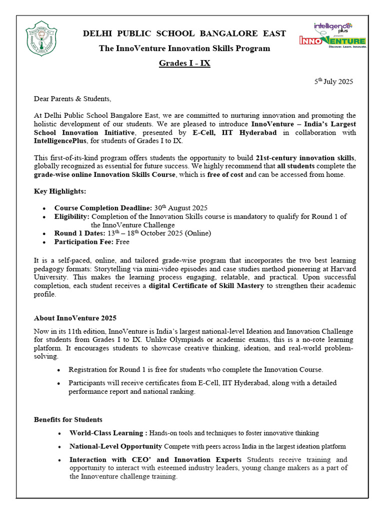 InnoVenture Innovation Skills Program 2025 | PDF | Learning | Human ...