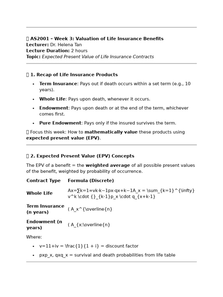 Valuing Life Insurance Benefits with EPV | PDF | Life Insurance ...