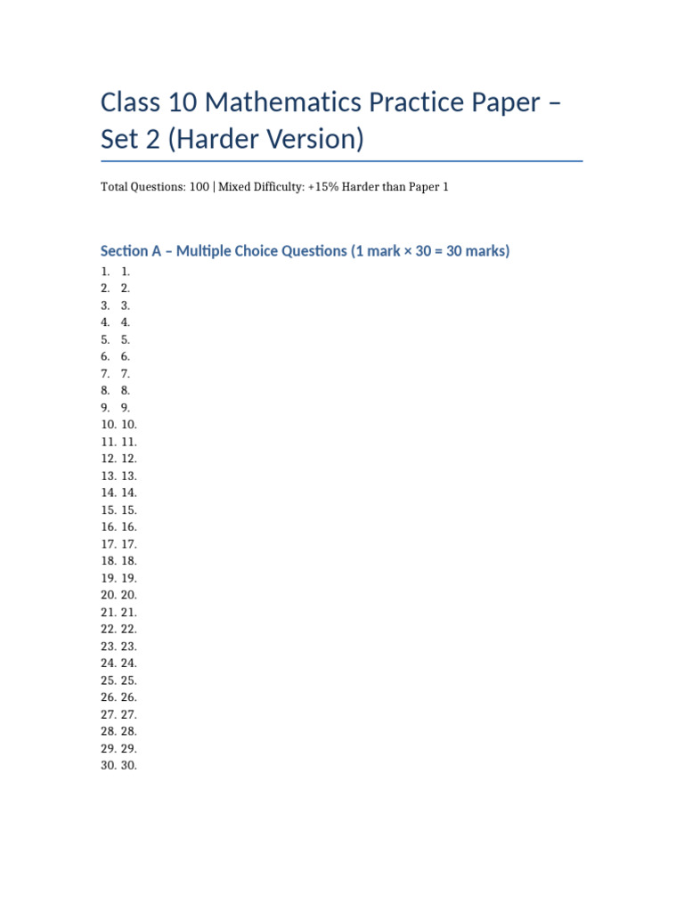 Maths Practice Paper Set 2 | PDF