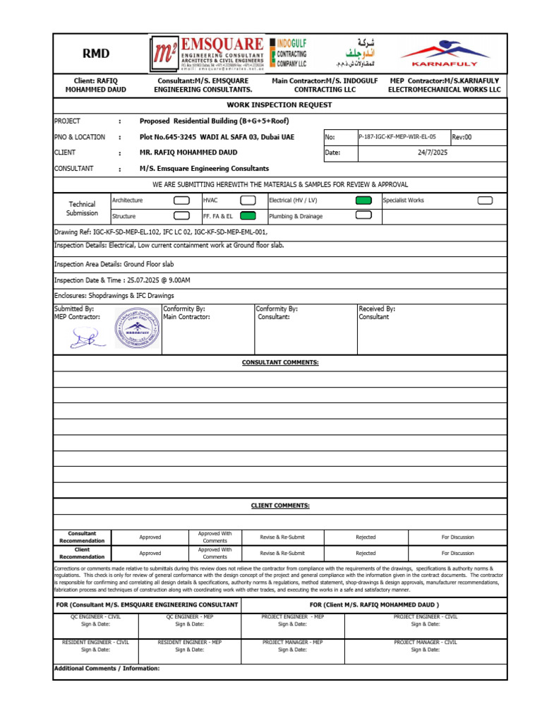 Work Inspection Request for MEP | PDF | Building Technology | Building ...