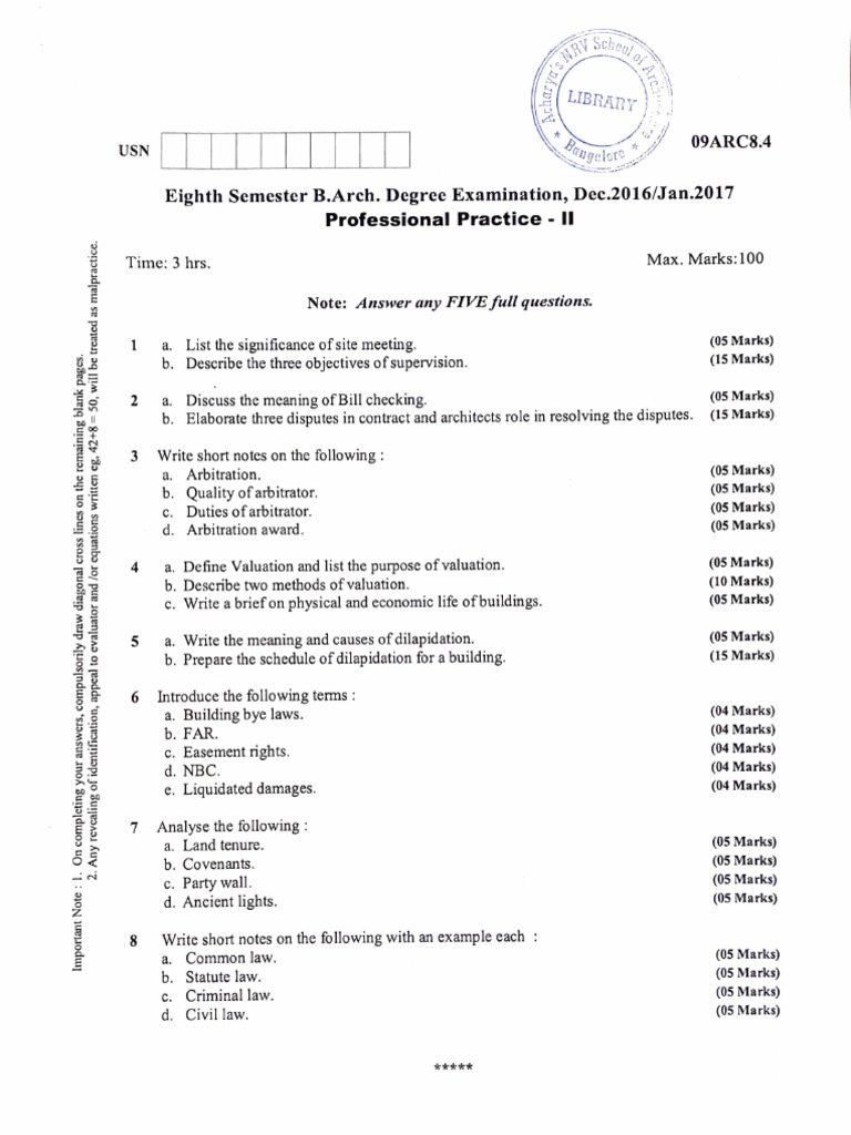 B.Arch Professional Practice Exam Guide | PDF | Civil Procedure ...