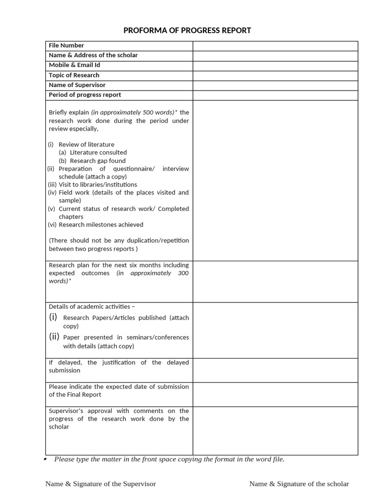 Rfs Proforma For Progress Report | PDF