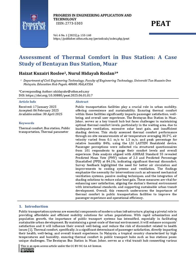 Thermal Comfort Assessment at Bentayan Bus Station | PDF
