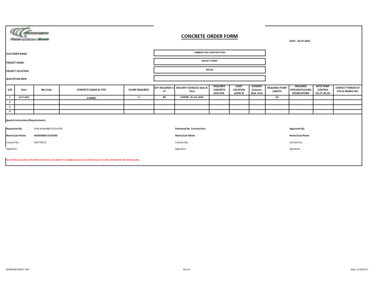 Concrete Order Form Template | PDF