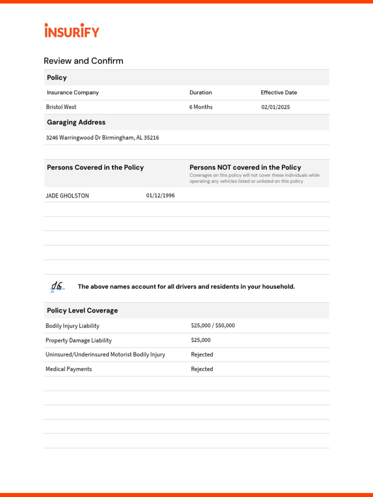 Insurify Agency Policy Signing - Auto (AL) - Encrypted | PDF