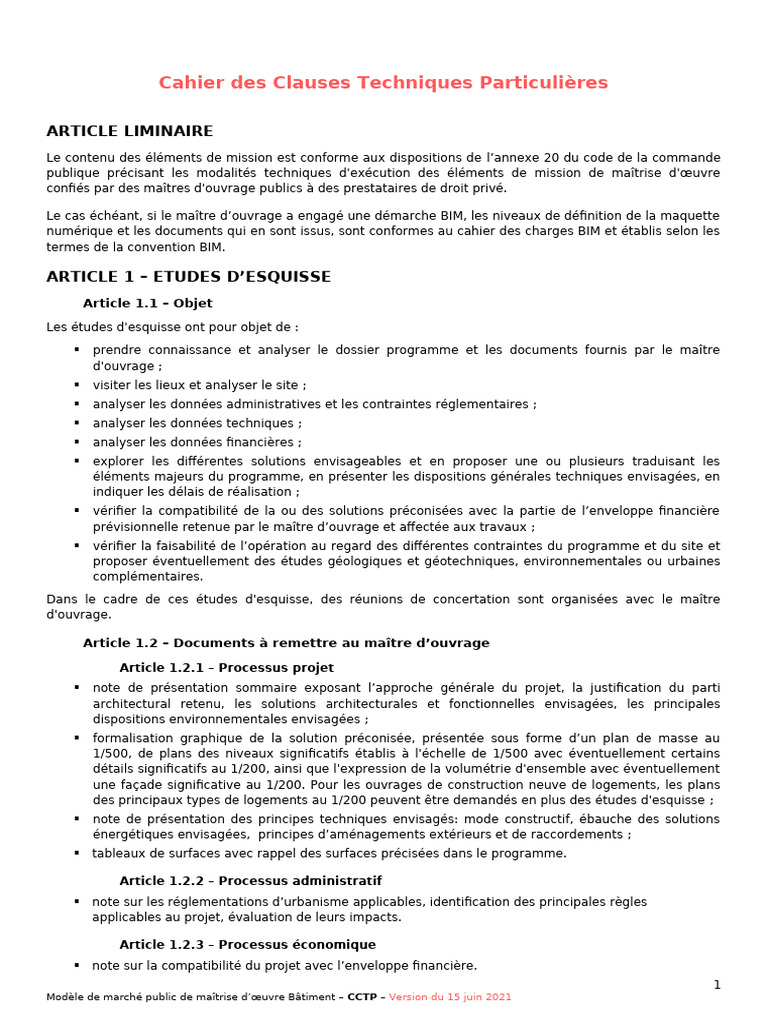 Cahier des Clauses Techniques Maîtrise d'Œuvre | PDF