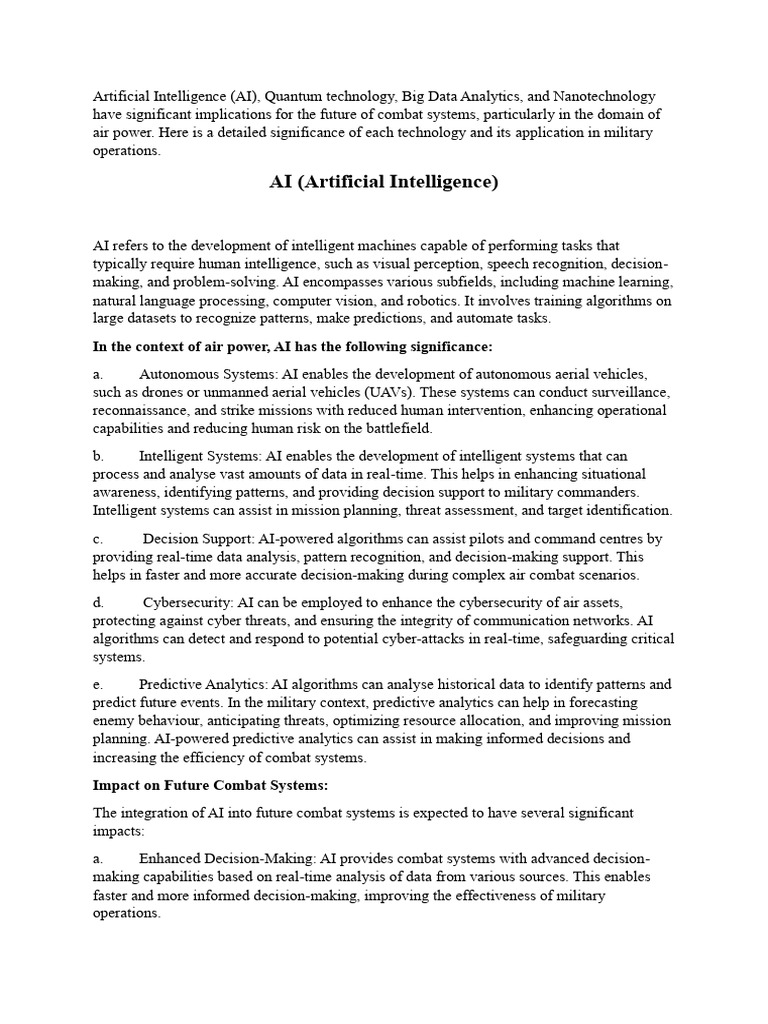 AI and Quantum Tech in Future Combat Systems | PDF | Artificial ...