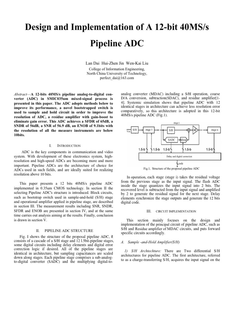 12-bit 40MS/s Pipeline ADC Design | PDF | Analog To Digital Converter ...