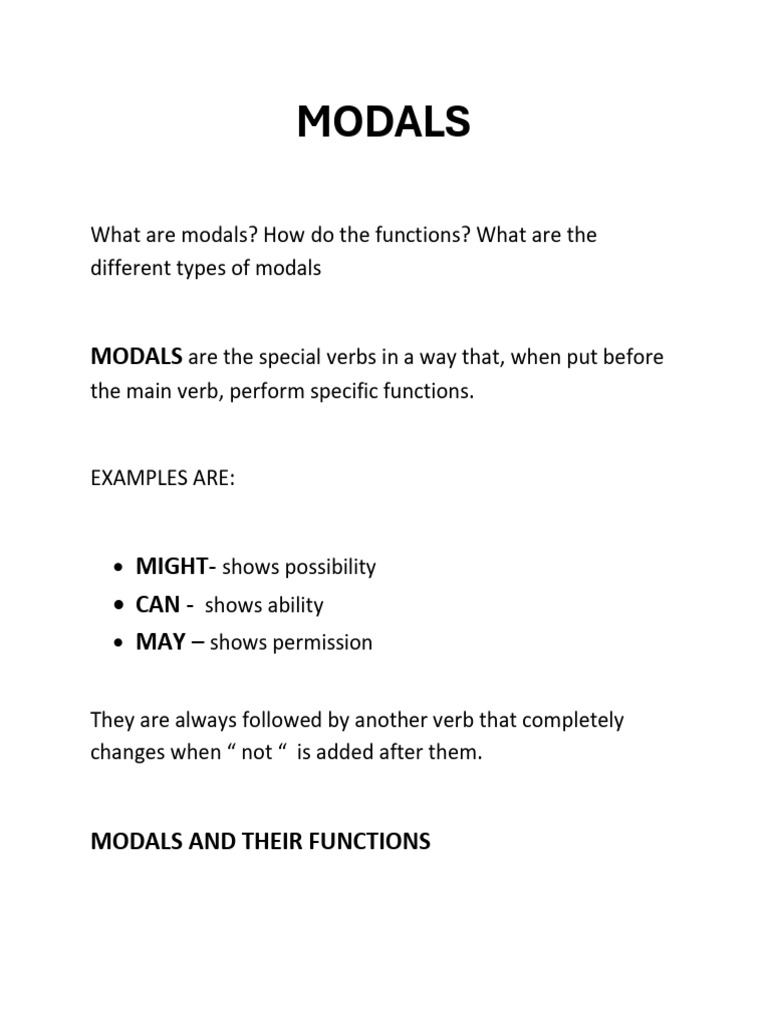 Understanding Modals and Their Functions | PDF