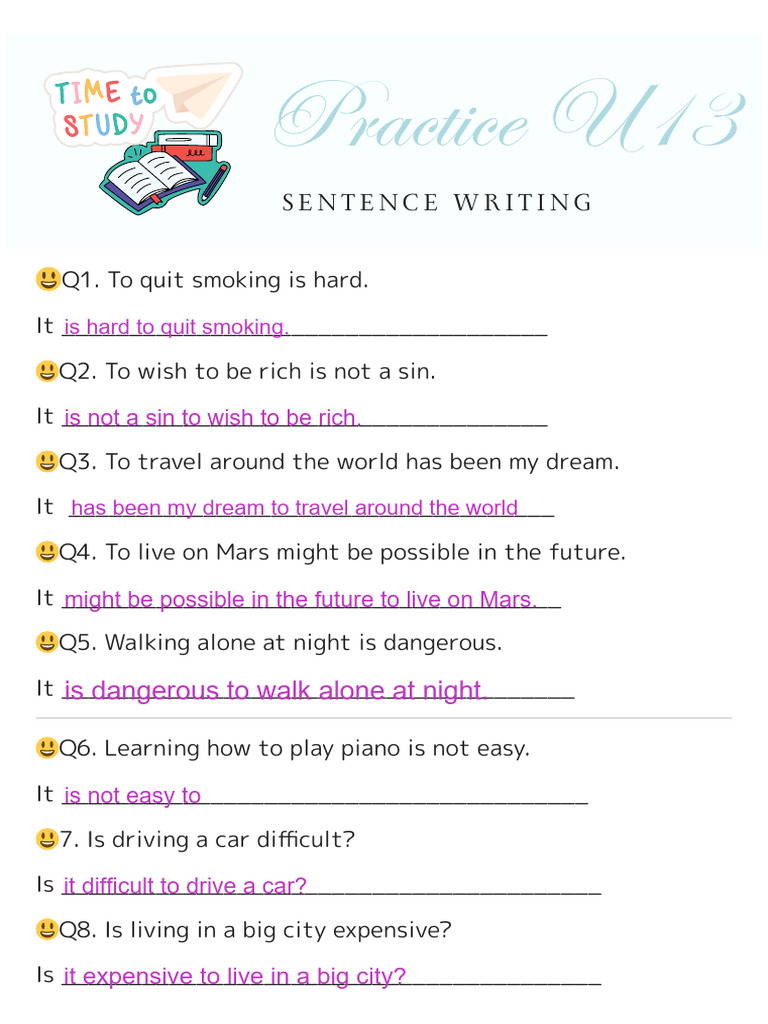 U13 Sentence Writing Practice | PDF