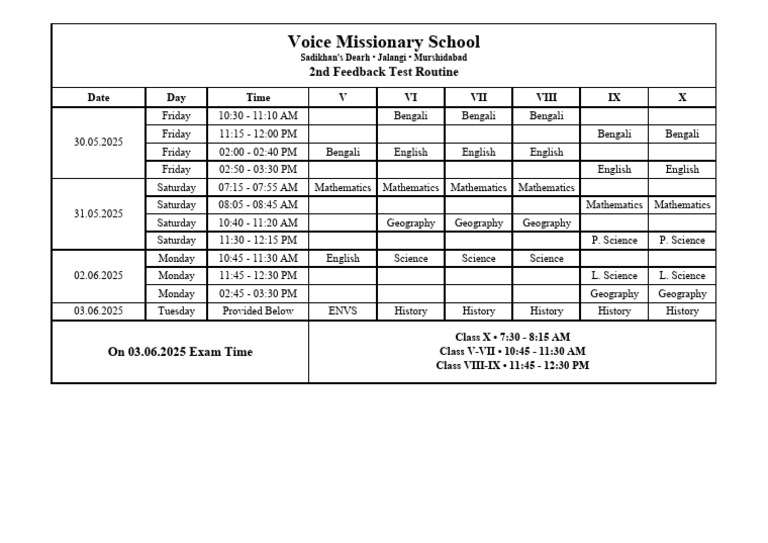 2025 P Test Exam Schedule | PDF
