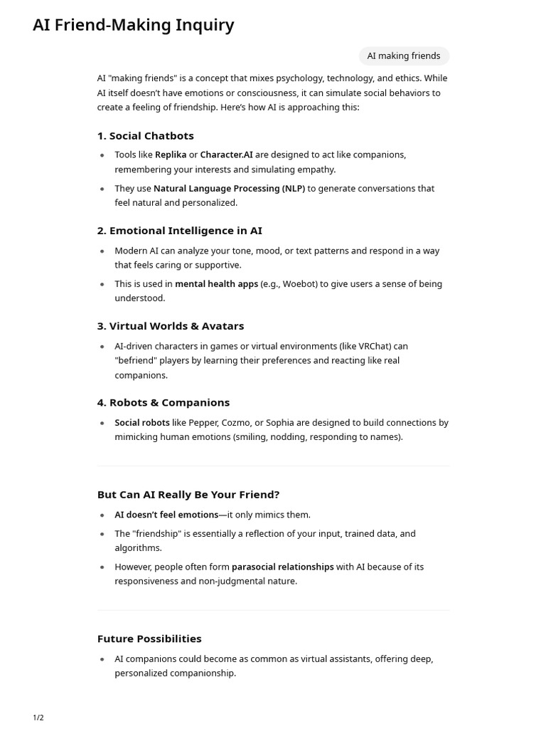 AI Friend-Making Inquiry | PDF