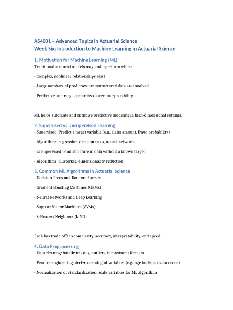 AS4001 Advanced Topics in Actuarial Science - Week Six | PDF