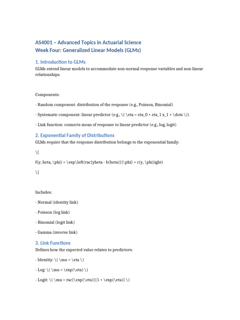 AS4001 Advanced Topics in Actuarial Science - Week Four | PDF
