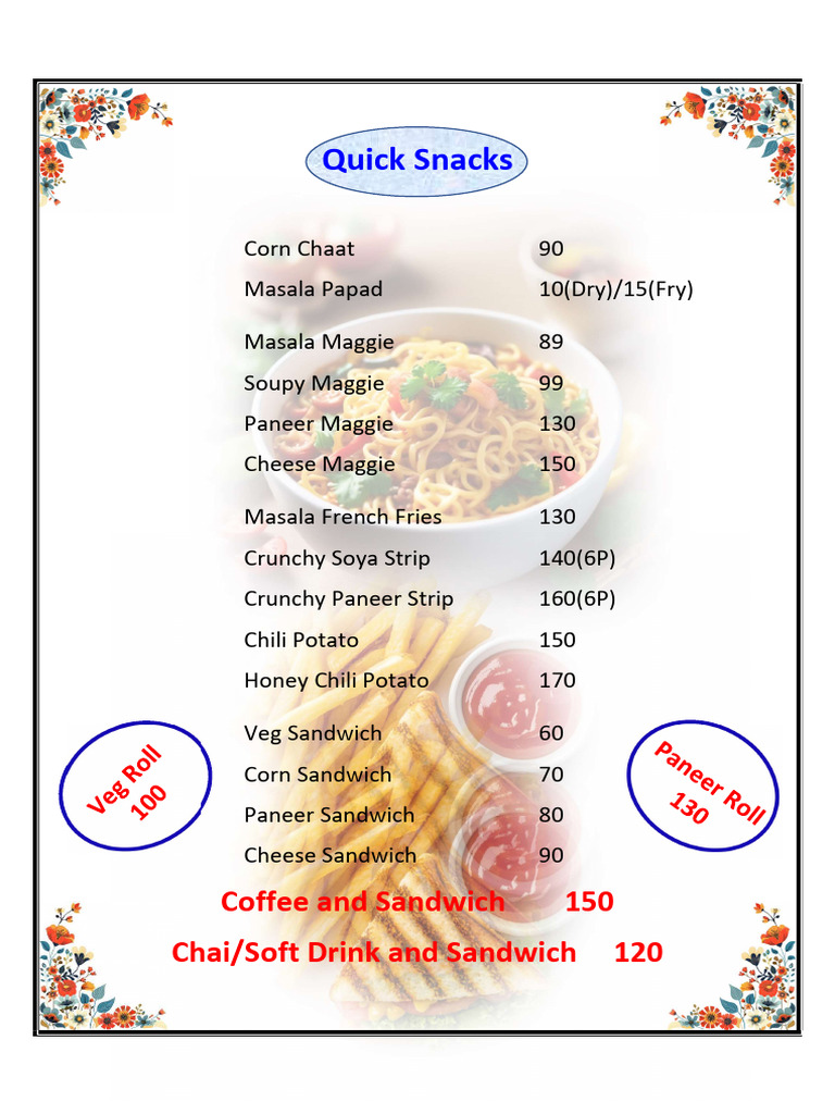 Quick Snack and Meal Menu Options | PDF | Hamburgers | Foods