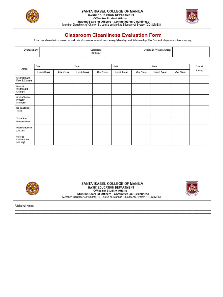 Classroom Cleanliness Checklist | PDF