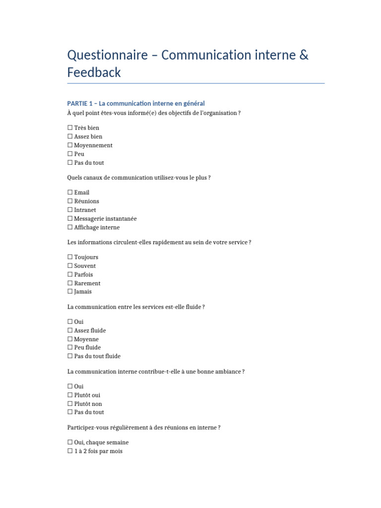 Questionnaire sur la communication interne | PDF